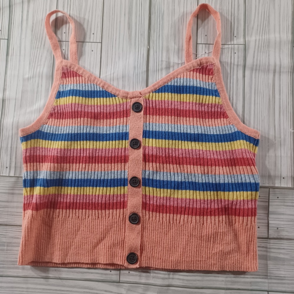 American Eagle Striped Knit Cami Top Womens Large Multicolor Button Front Tank
